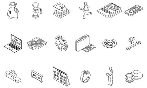 Time management icons set vector outline Stock Illustration