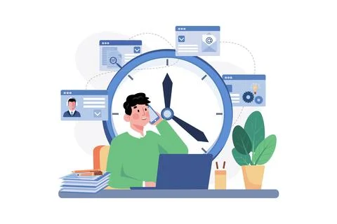 Time Management Illustration concept. A flat illustration isolated on white b Illustrazione stock