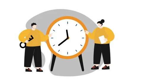 Time Management Illustration with Giant Clock and Business People 2D animation Stock Footage 341844137