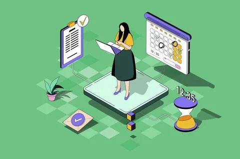 Time Management Isometric Illustration Illustrazione stock