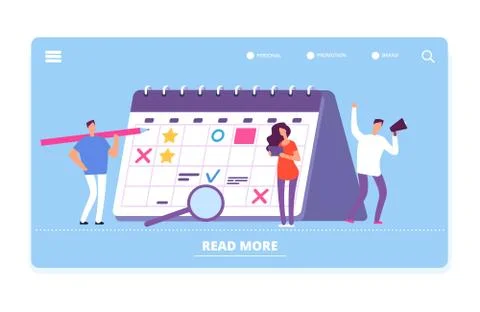 Time management landing page vector template. Schedule, planning illustration Illustrazione stock