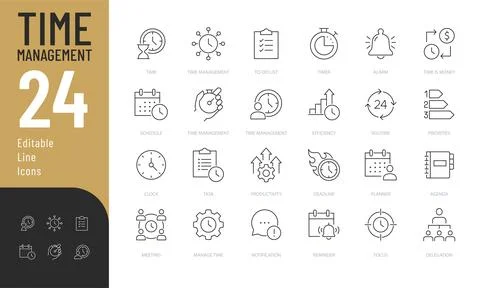 Time Management Line Editable Icons set. Stock Illustration