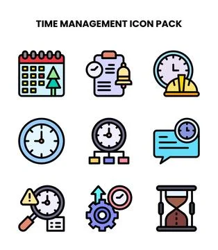 Time Management Lineal Color Vector Icons Pack Illustrazione stock