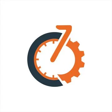 Time management logo design with clock and gear Stock Illustration