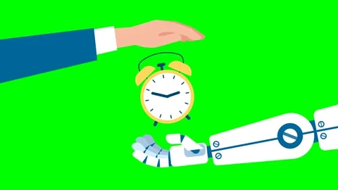 Time management. A man and a robot hold a watch. Deadline time management Stock Footage 275823449