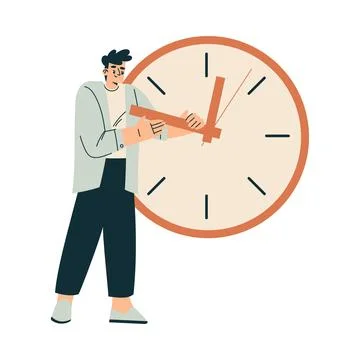 Time Management with Man Character with Clock Organizing Efficient Business イラスト素材
