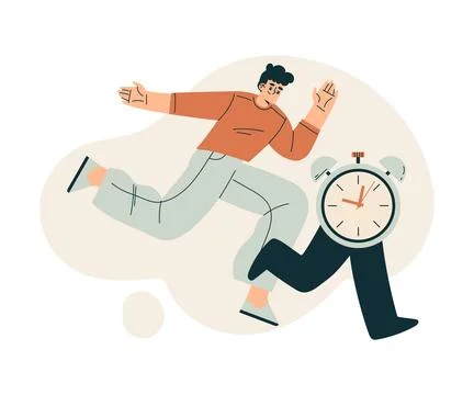 Time Management with Man Character Run with Clock Organizing Efficient Business イラスト素材