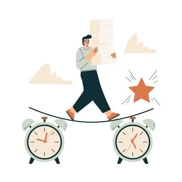 Time Management with Man Character Walking Rope Organizing Efficient Business Stockillustratie