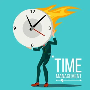 Time Management Man Vector. Organization Of Work Process. Free Time. Business Ilustração Stock