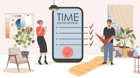 Time management mobile application vector flat illustration. Work optimization Stock Illustration