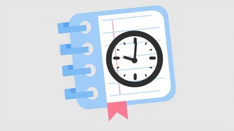 Time management notebook icon. Schedule and planning journal logo in cartoon Stock Footage 309465855