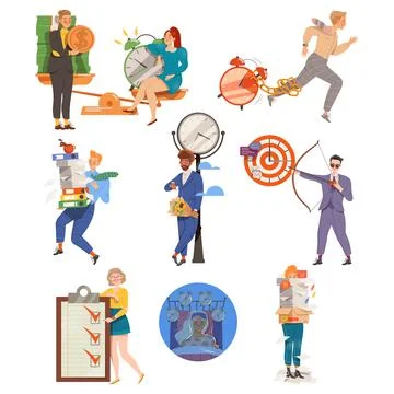 Time Management with People Characters Multitasking and Organizing their Time Stockillustratie