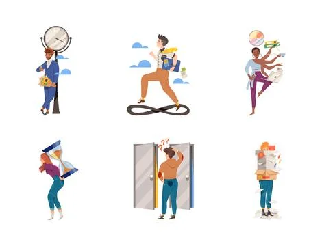 Time Management with People Characters Multitasking and Organizing their Time 스톡 일러스트