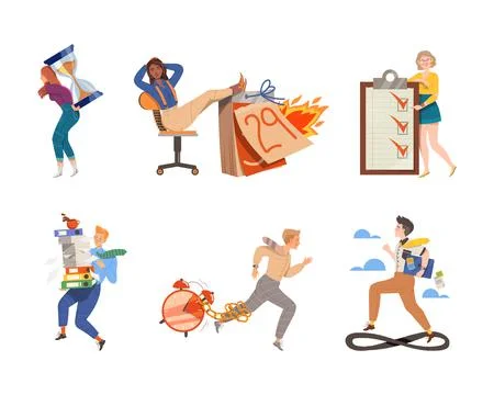 Time Management with People Characters Multitasking and Organizing their Time イラスト素材