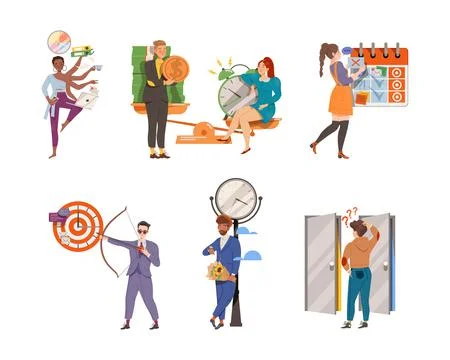 Time Management with People Characters Multitasking and Organizing their Time Stockillustratie