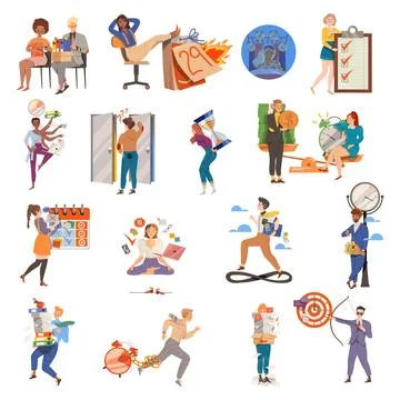 Time Management with People Characters Multitasking and Organizing their Time Stockillustratie