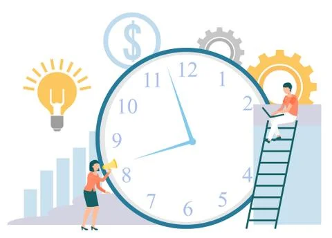 Time Management, People with Clock Timer Icon Illustrazione stock