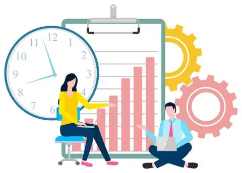 Time Management People at Work with Laptops Job Illustrazione stock
