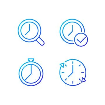 Time management pixel perfect gradient linear vector icons set Illustrazione stock