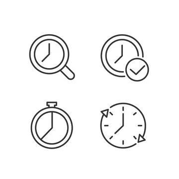 Time management pixel perfect linear icons set Stock Illustration