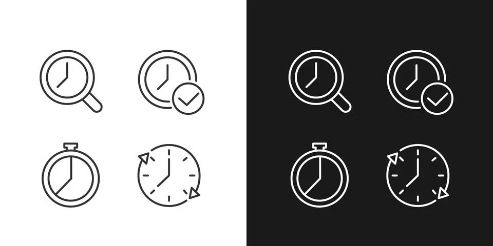 Time management pixel perfect linear icons set for dark, light mode Stock-Illustration