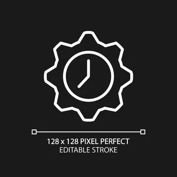 Time management pixel perfect white linear icon for dark theme Illustrazione stock