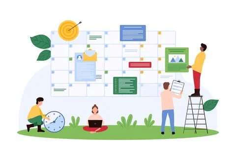 Time management planner concept with tiny people Stock Illustration