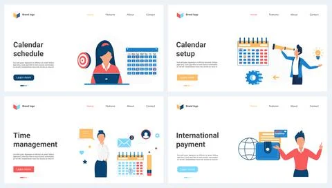 Time management, planning projects, business schedule, agenda set and tiny Illustrazione stock