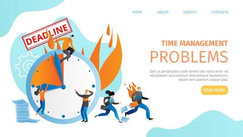 Time management problem, business deadline at alarm clock banner vector Stock Illustration