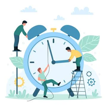 Time management, procrastination and pressure of deadline, tiny people pull 스톡 일러스트
