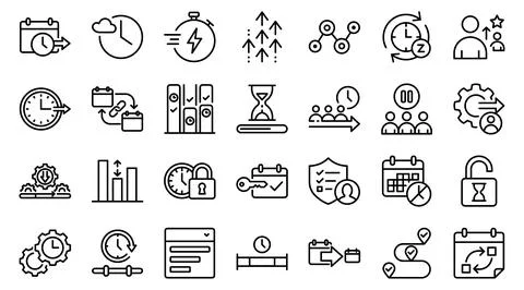Time Management Productivity Planning Calendar Outline Icon Set Stock Illustration