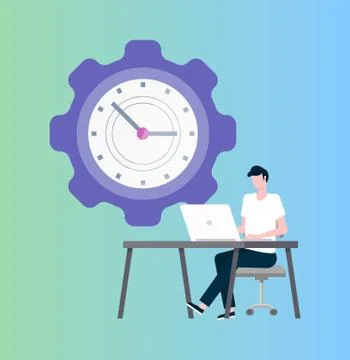Time Management, Programmer at Laptop and Clock Stock-Illustration