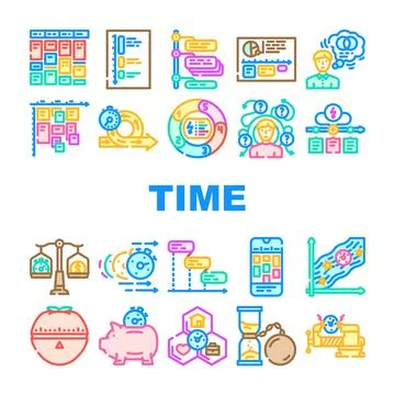 Time management schedule task icons set vector Stock Illustration