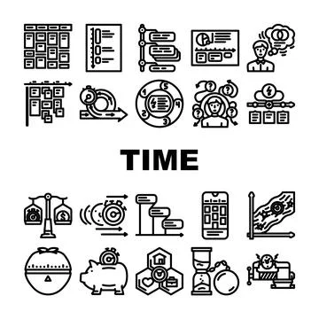 Time management schedule task icons set vector 스톡 일러스트