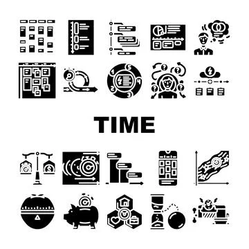 Time management schedule task icons set vector 스톡 일러스트