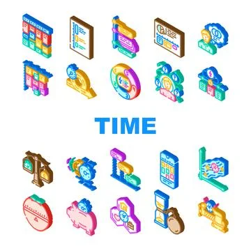 Time management schedule task icons set vector Illustrazione stock