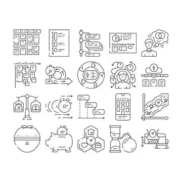 Time management schedule task icons set vector 스톡 일러스트