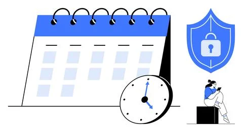 Time management, scheduling, cybersecurity, data protection, secure planning, Stock Illustration