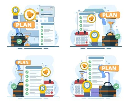 Time management set featuring office scheduling, work planning. Stock Illustration