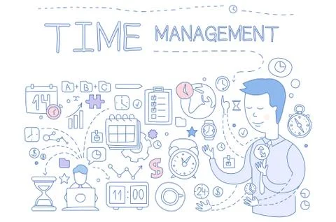 Time management set, hand drawn business planning design elements for banner Illustrazione stock