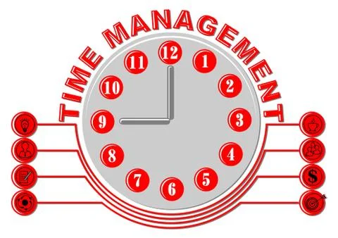 Time management thema with glock face and business icons, gray and red design on Stock Illustration
