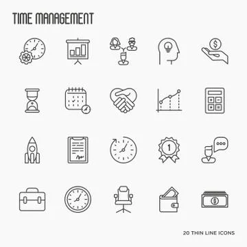Time management thin line icons. Development of business process. Stock Illustration