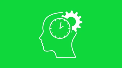 Time management thinking process animation with head, clock and gear Stock Footage 330525274