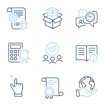 Time management, Touchscreen gesture and Technical info icons set. Vector Stock Illustration
