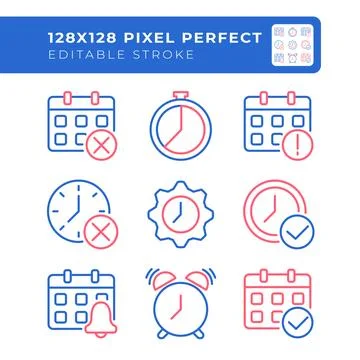 Time management two color line icons set Stock Illustration