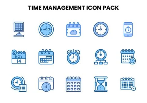Time Management Two Colour Graphics Icons Pack Stock Illustration