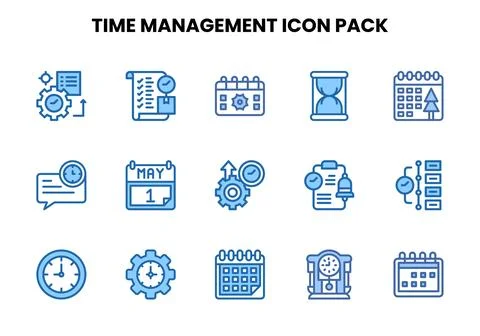 Time Management Two Colour UI Icons Pack Stock Illustration