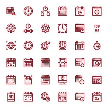 Time Management Vector Graphics featuring 36 Bold Line Detail Enhanced 64x6.. Illustrazione stock