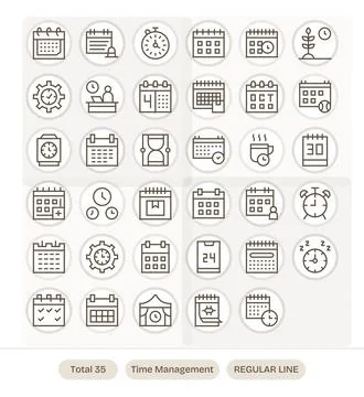 Time Management Vector Icon Set with 35 Regular Line 256x256 Grid Fitted Gr.. Stock Illustration
