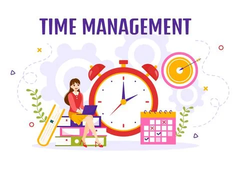 Time Management Vector Illustration with Clock Controls and Tasks Planning .. 库存插图